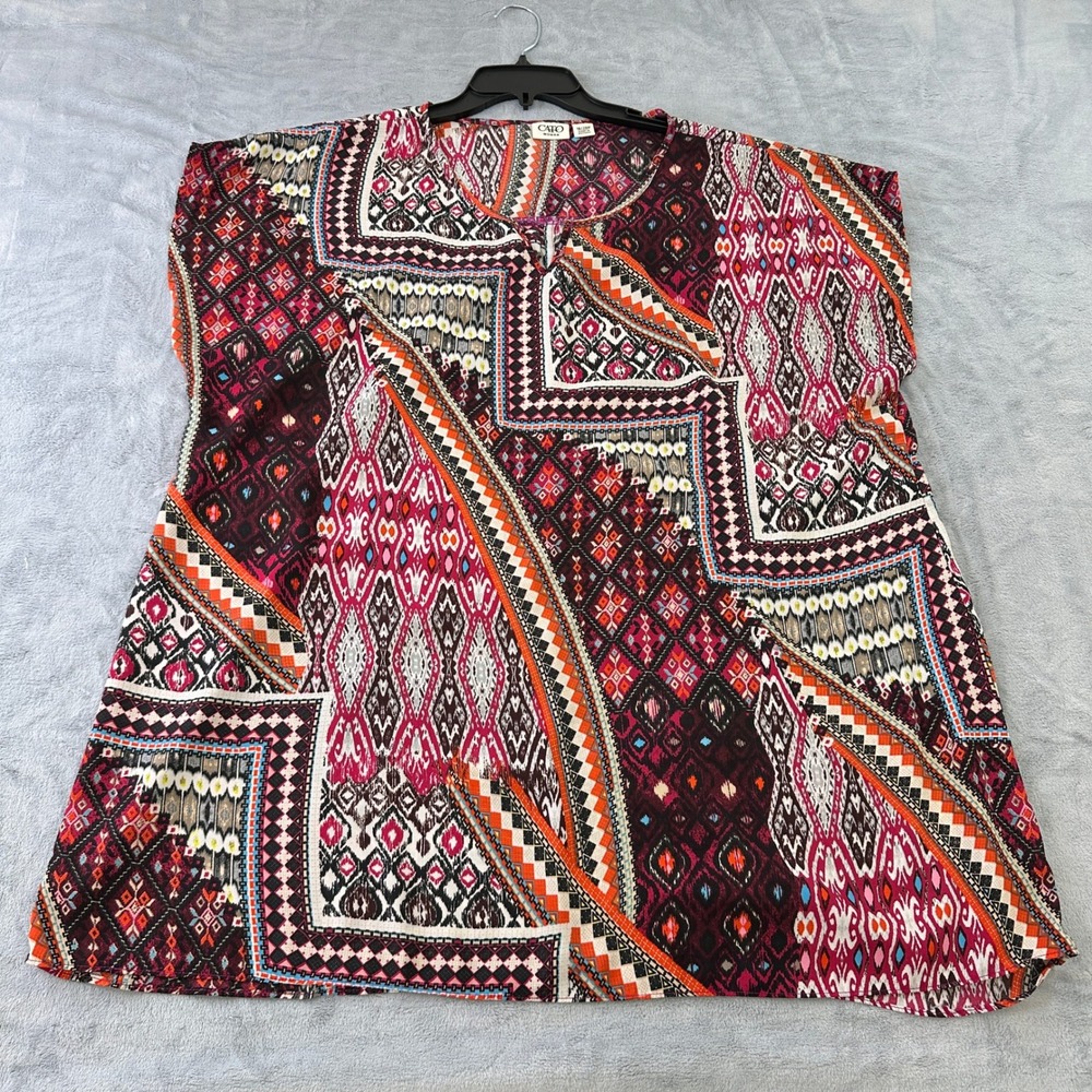 Cato Woman Blouse Plus Size 18/20W Geometric Tribal Print Split Neck Top Red